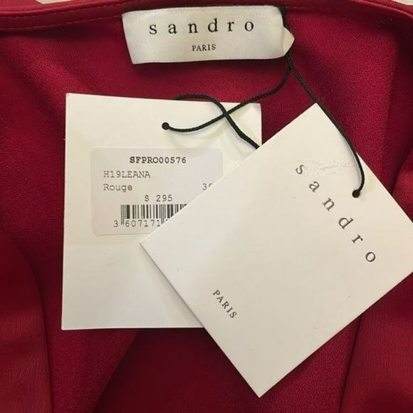 Sandro Paris Long Sleeve V Neck Satin Mini Dress Size 4 Date Night Valentines - Picture 6 of 10